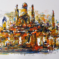 Originalkunst Passau Erik Limmer - Passau Altstadt Ortspitze